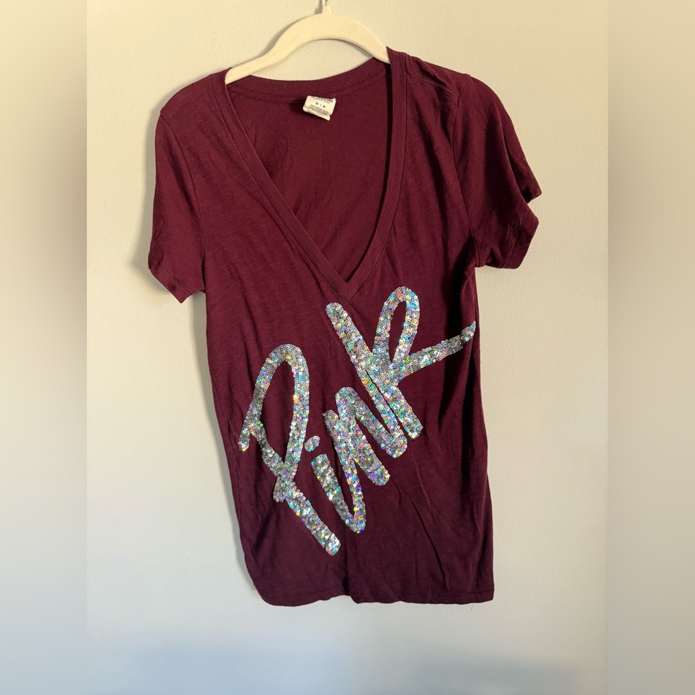 Victoria's Secret Deep Burgundy V-Neck Tee